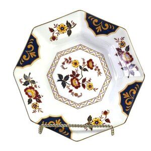 Vtg Hexagonal Porcelain Bowl Floral Design Scalloped Edges Gold Trim Made in Jap